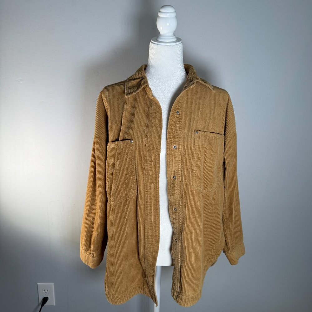 Forever 21 Size S Tan Corduroy Long Sleeve Snap Button Up Light Jacket